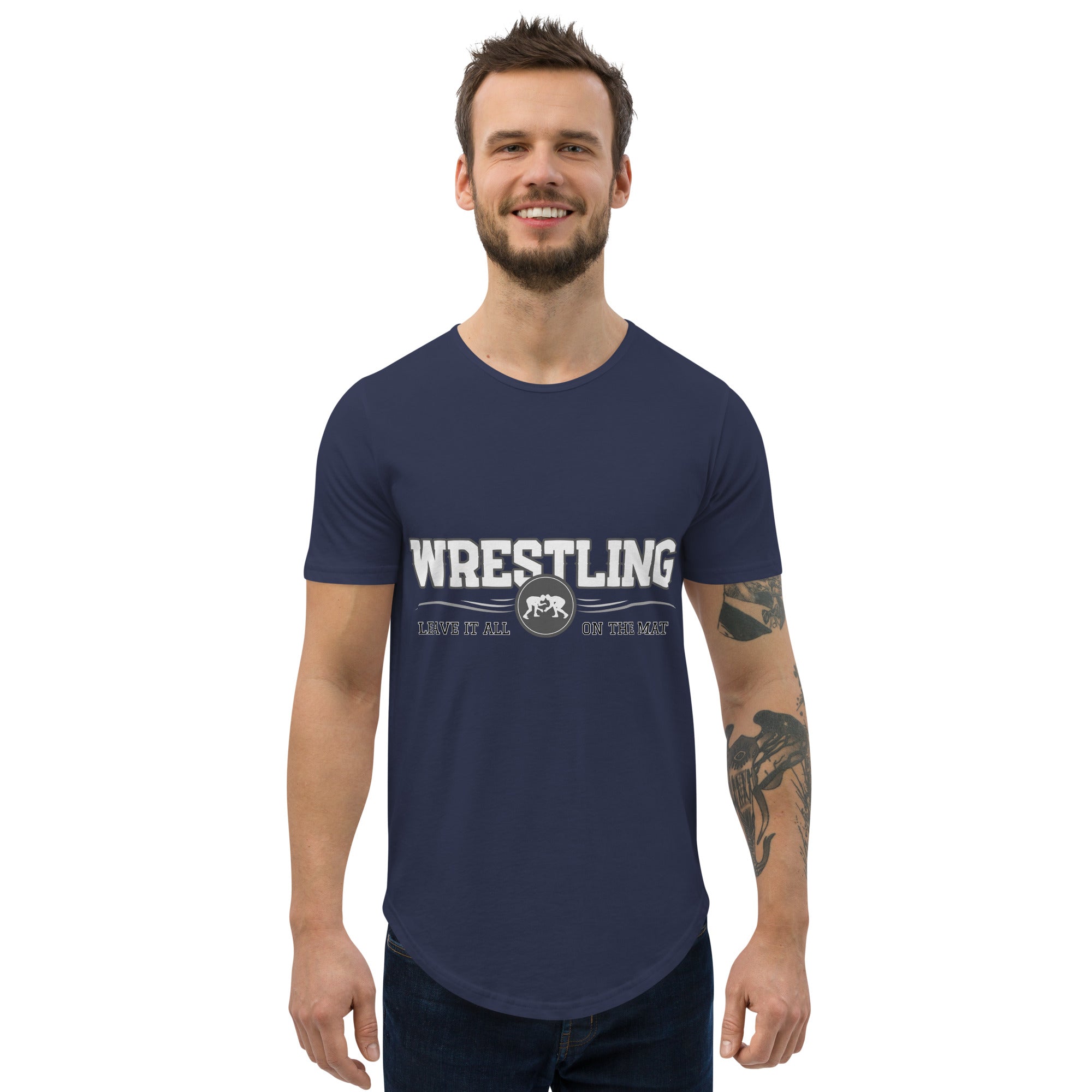 Leave It All On The Mat Curved Hem T-Shirt Iron Fist Wrestling Men's Curved Hem T-Shirt, Wrestling T-shirt