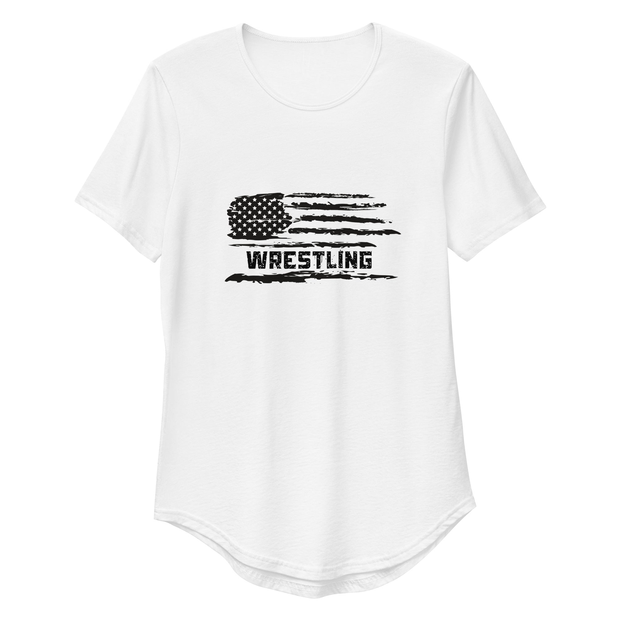 USA Distressed Flag Curved Hem T-Shirt Iron Fist Wrestling Men's Curved Hem T-Shirt