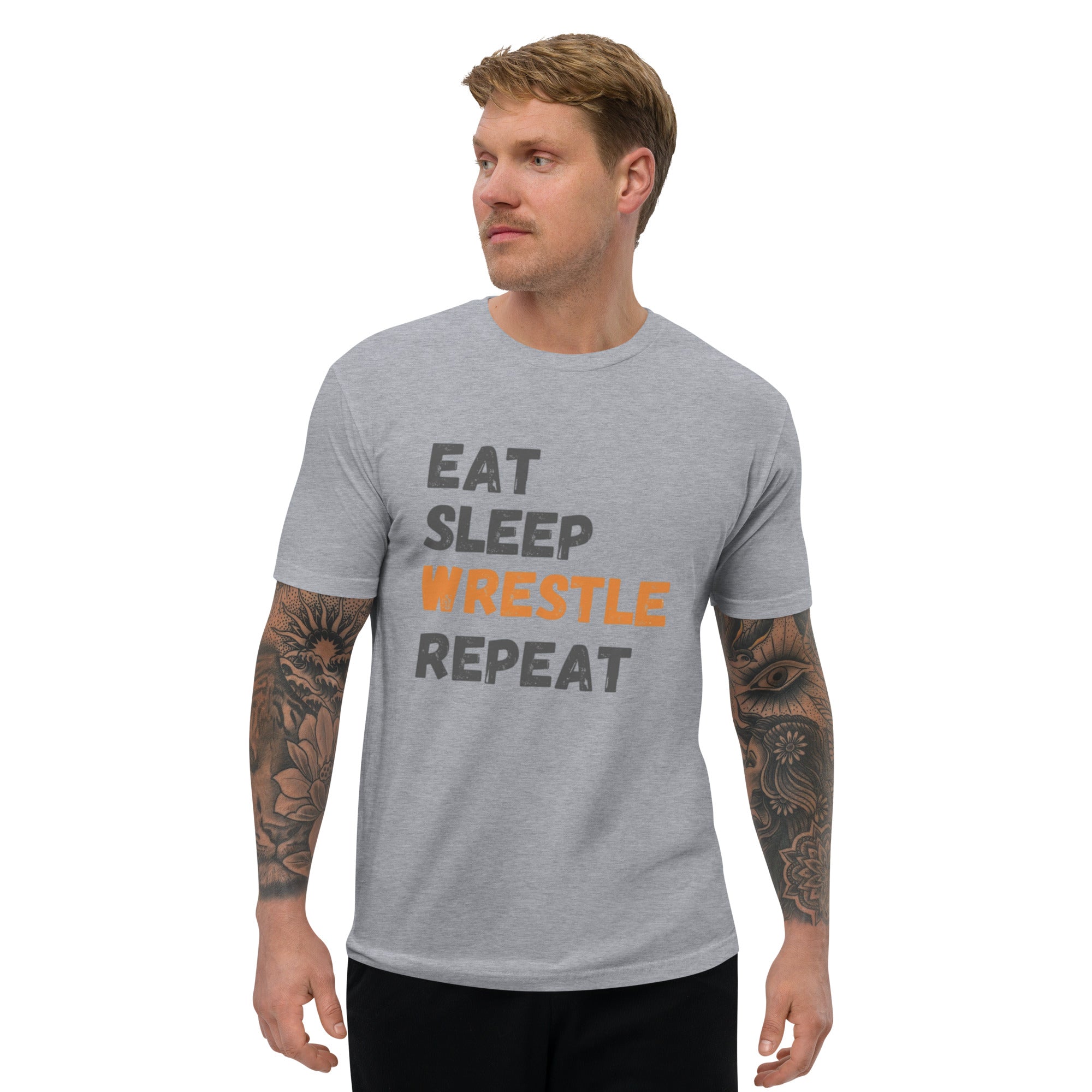 Eat Sleep Wrestle Repeat Fitted T-Shirt
