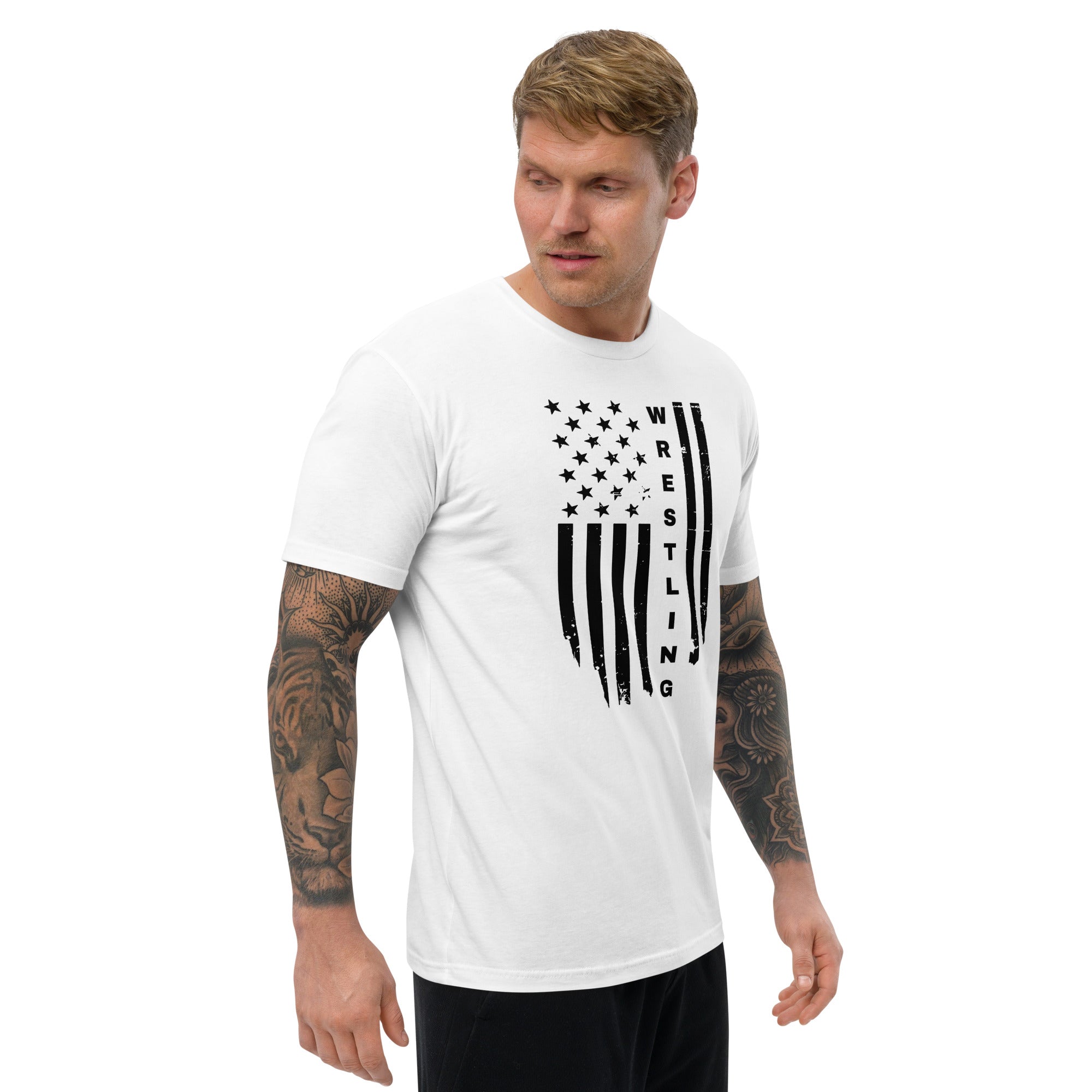 Black Wrestling Flag Fitted T-Shirt Iron Fist Wrestling Men's Fitted T-Shirt, Wrestling Short Sleeve T-shirt