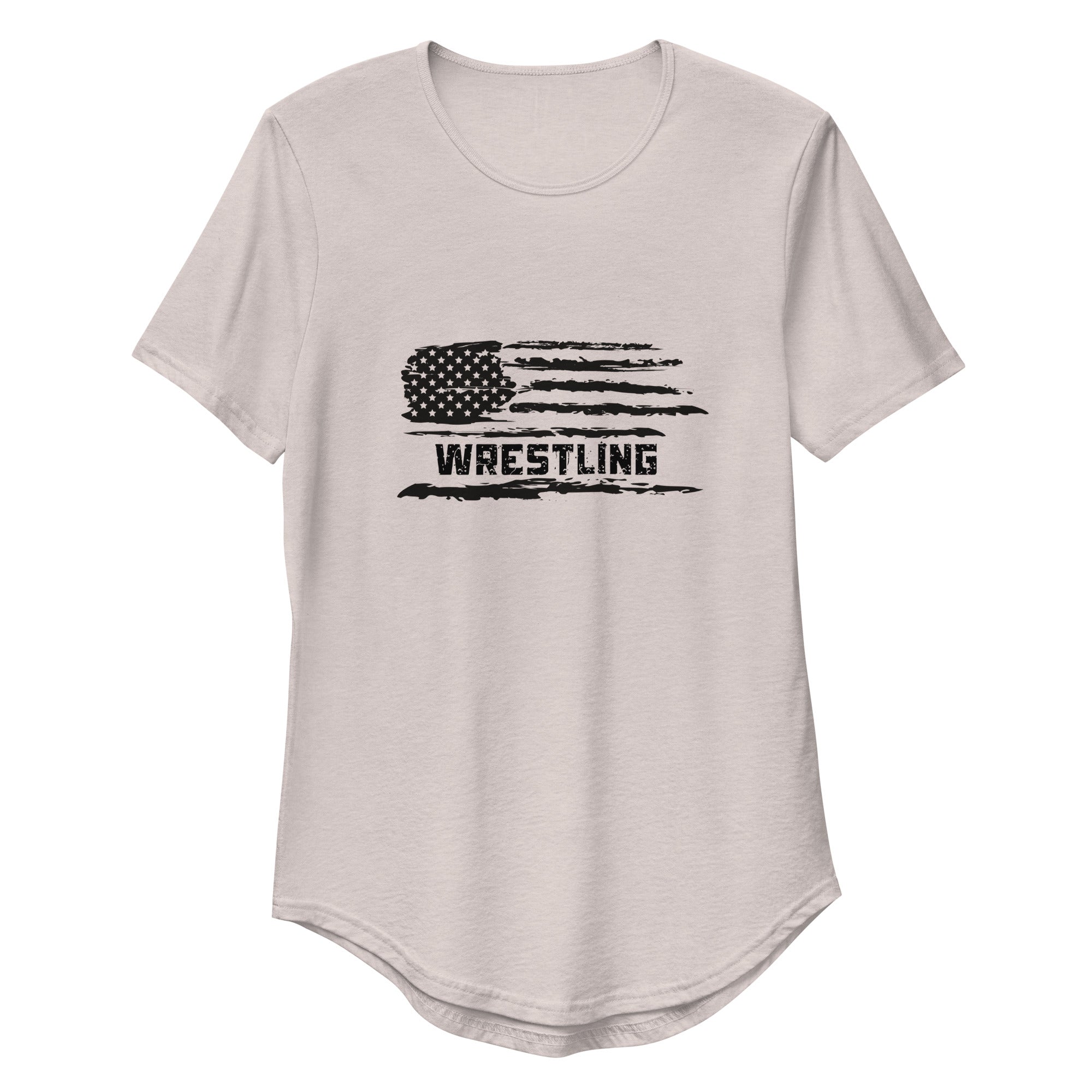 USA Distressed Flag Curved Hem T-Shirt Iron Fist Wrestling Men's Curved Hem T-Shirt